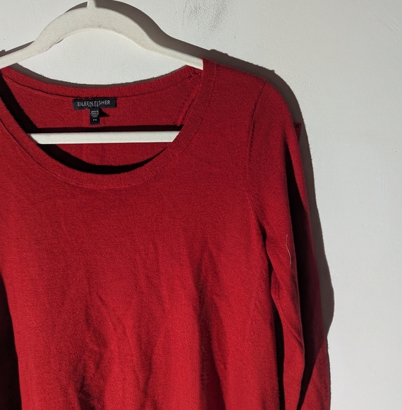 Eileen Fisher Red 100% Merino Wool Box Top Long Sleeve Shirt sweater - Picture 4 of 8